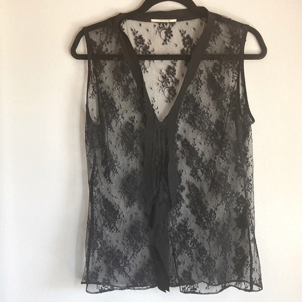 T Tahari sheer lace tank